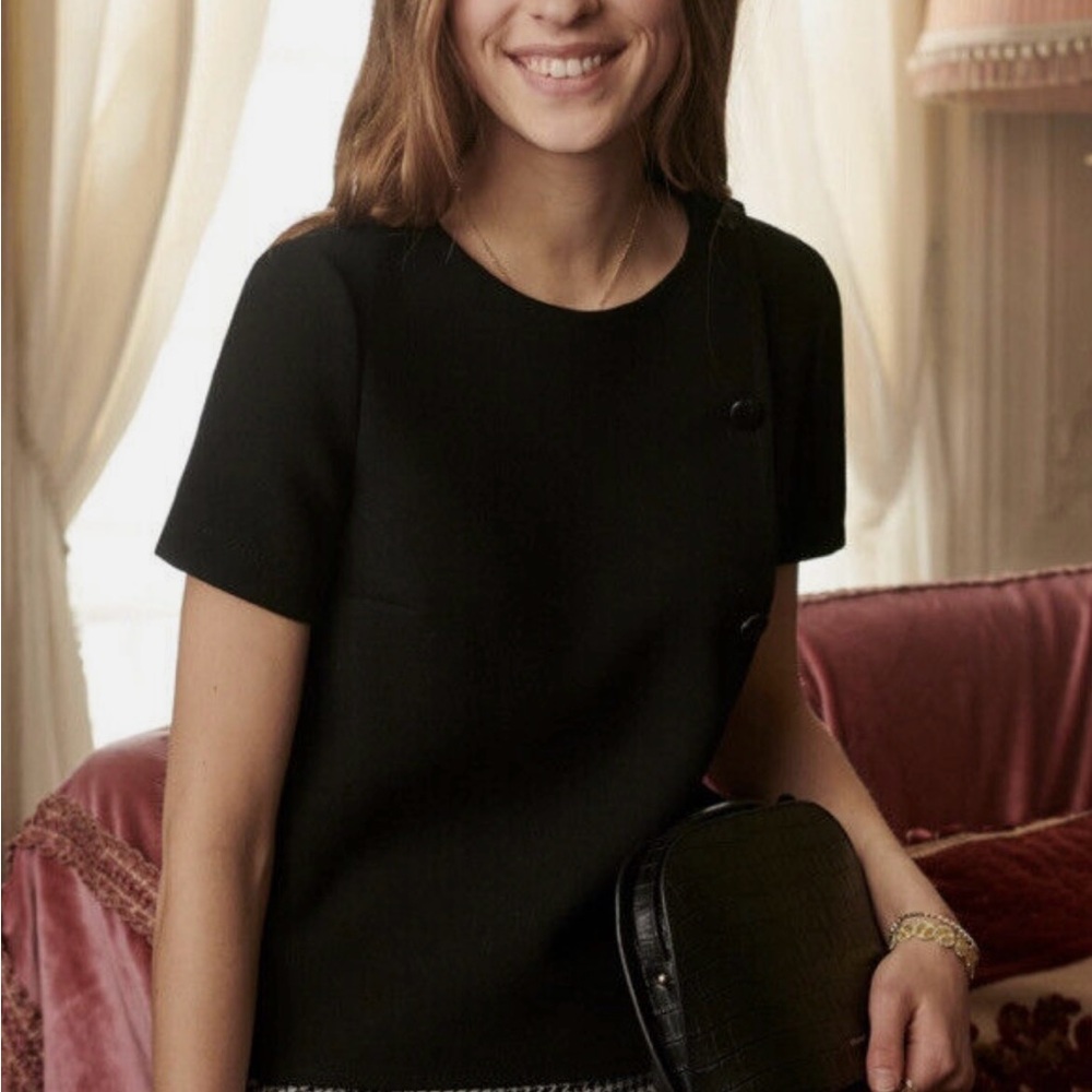 Sezane Chic Black Short Sleeve Top